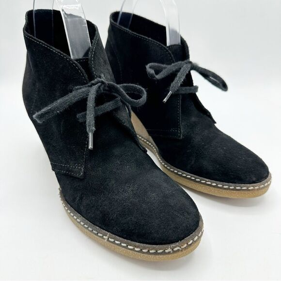 J Crew Black Suede Leather Macalister Wedge Chukka Tie Ankle Boots Size 8 - Picture 6 of 10